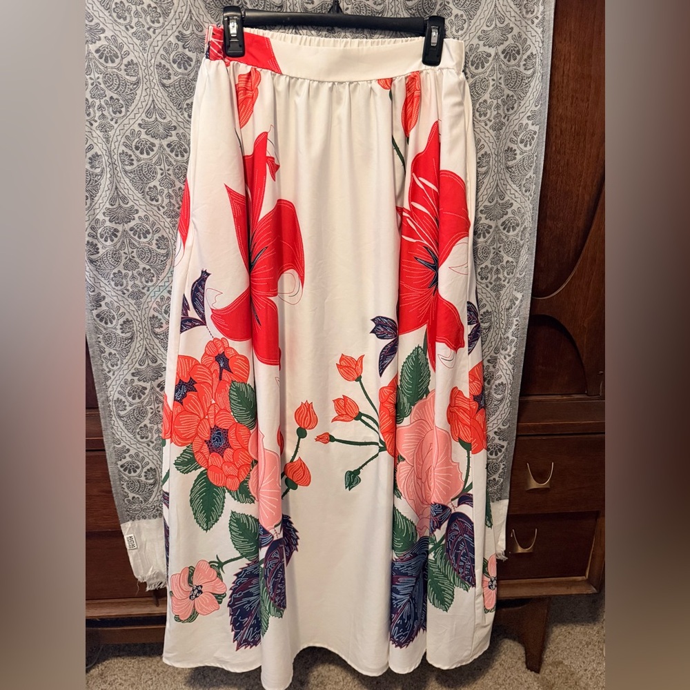 Floral Red & Pink Maxi Skirt - Women